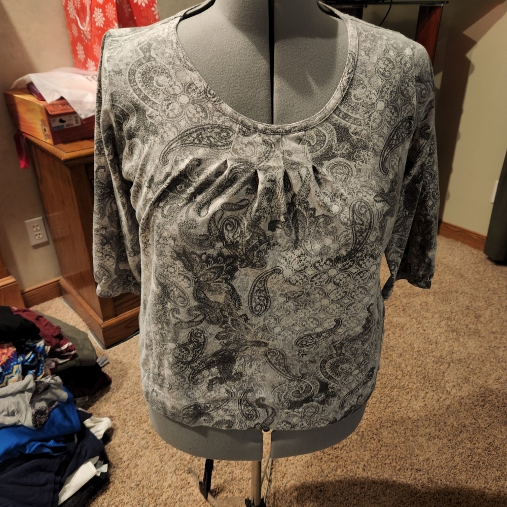 Basic Editions Silver Ruched Blouse